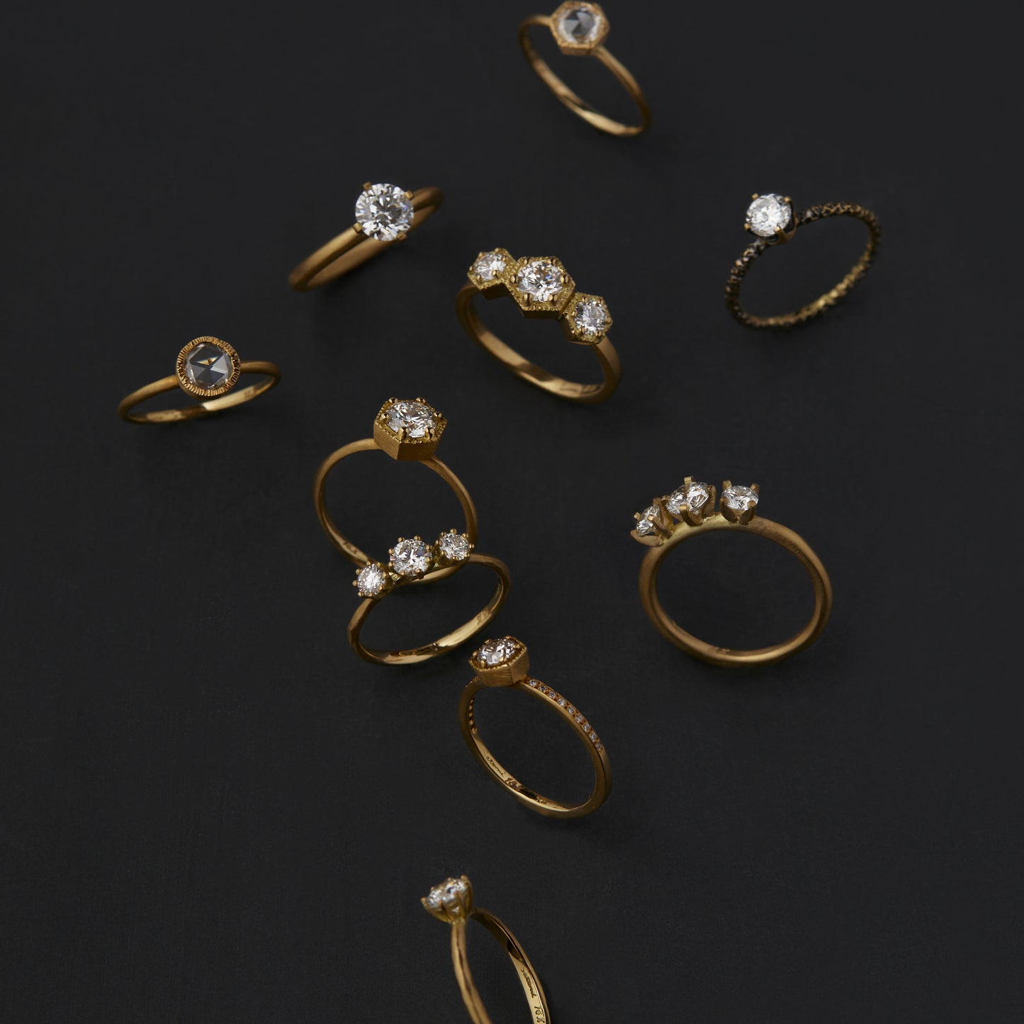 5mm White Diamond Rose Cut Hexagon Solitaire Ring | R3701W