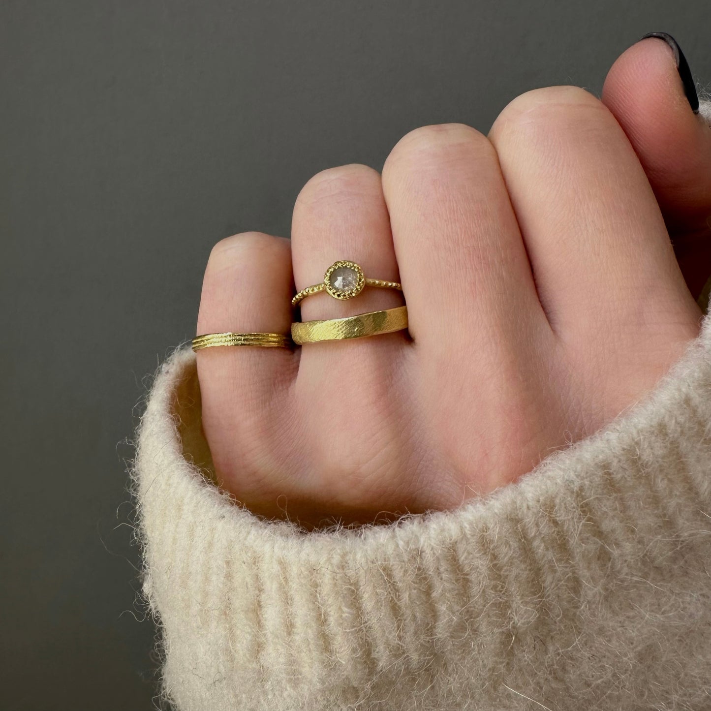 0.40 Carat One-of-a-Kind Rose Cut Grey Diamond Ring | DR91-OOAK