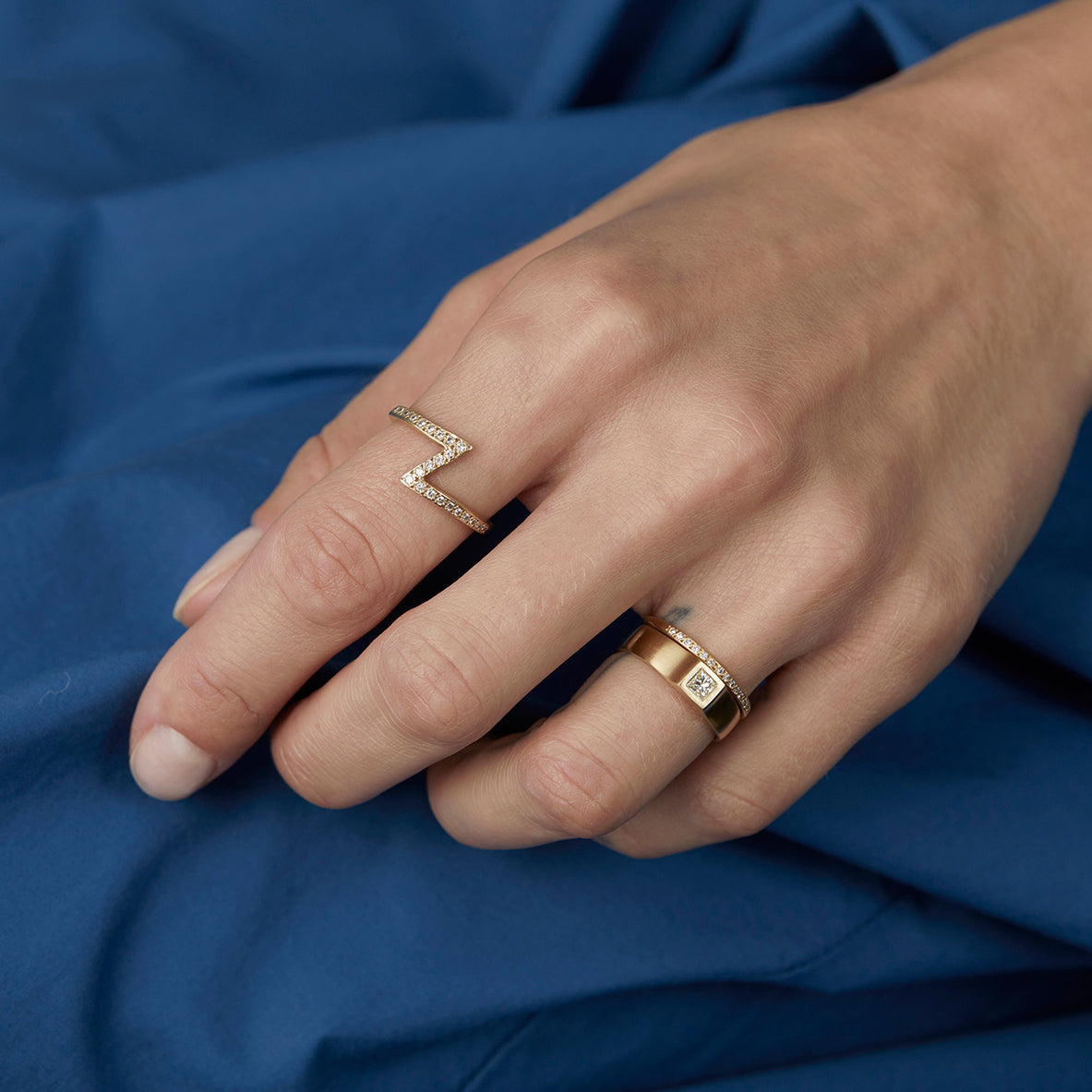 0.16 Carat Princess Cut White Diamond Signet Ring | R32003W