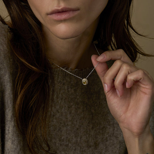 1.81 Carat One-of-a-Kind Rose Cut Pale Green Diamond Necklace | DN49-OOAK