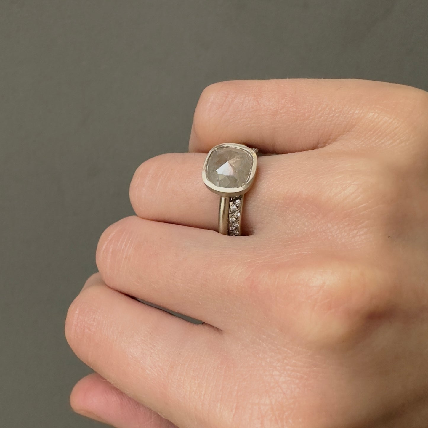 2.75 Carat One-of-a-Kind Rose Cut Icy Grey Diamond Ring | DR197-OOAK