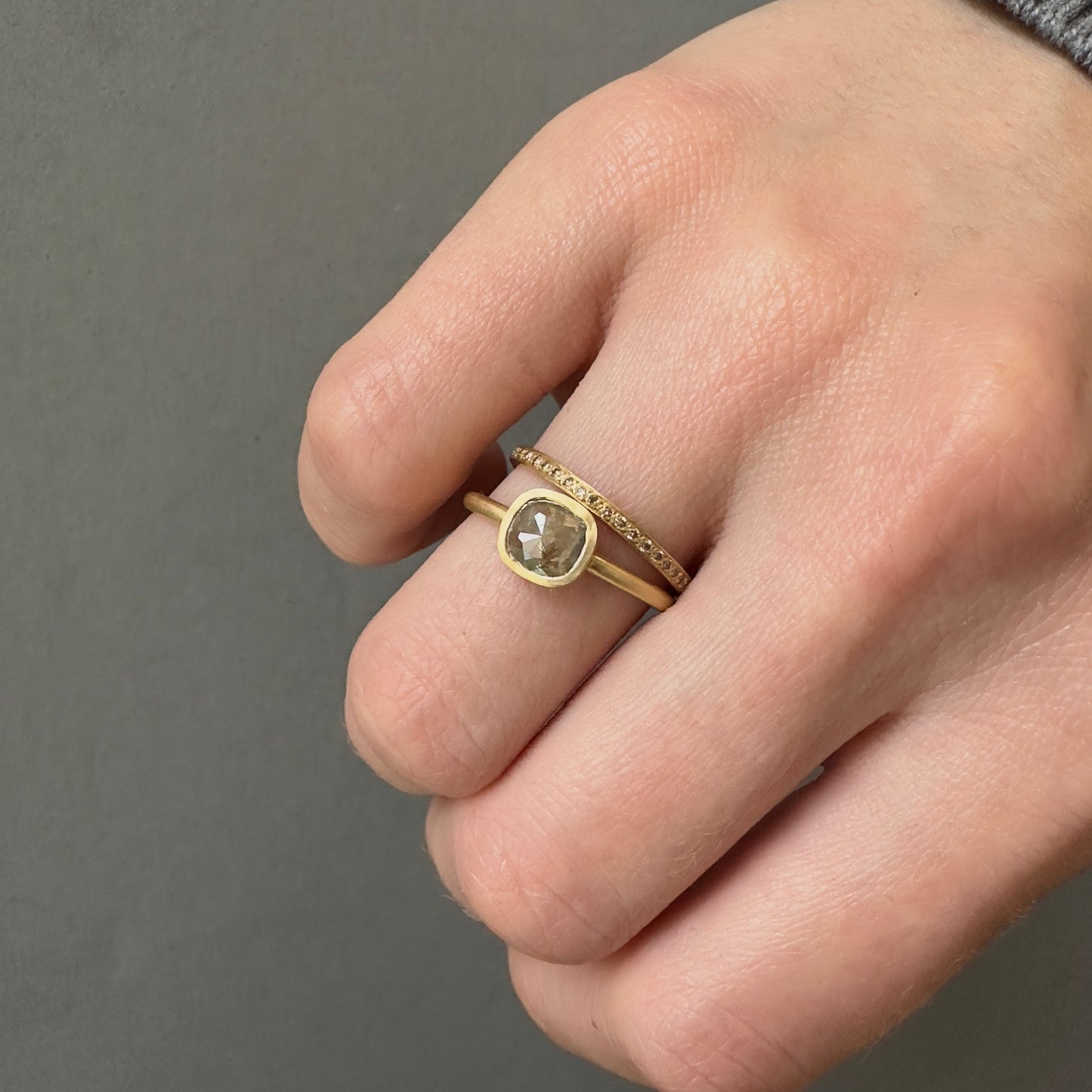 0.64 Carat One-of-a-Kind Rose Cut Greenish Grey Diamond Ring | DR198-OOAK