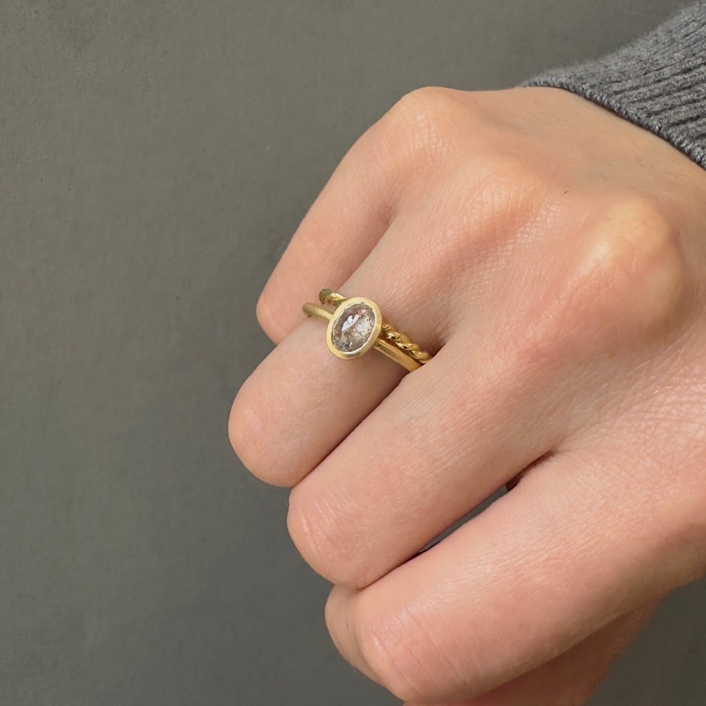 0.85 Carat One-of-a-Kind Rose Cut Light Grey Diamond Ring | DR202-OOAK