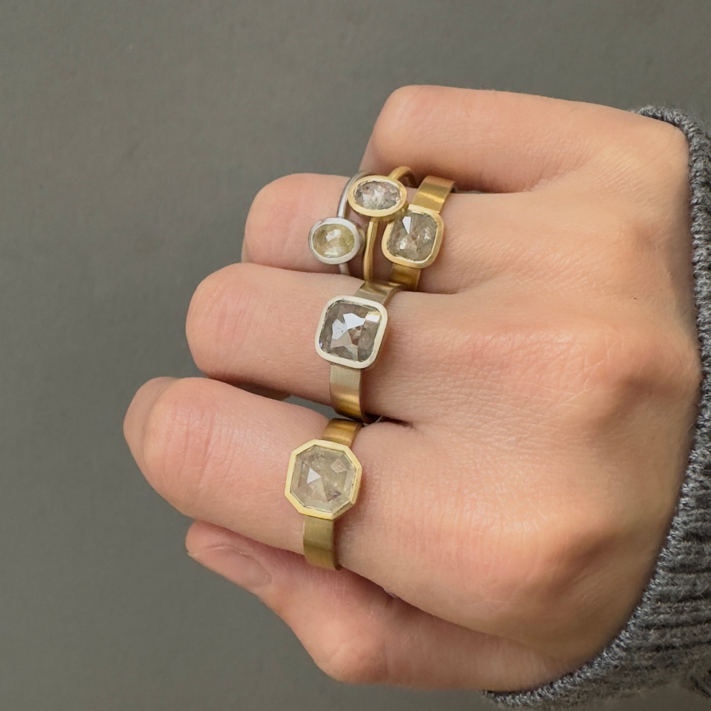 1.76 Carat One-of-a-Kind Rose Cut Grey Diamond Ring | DR212-OOAK