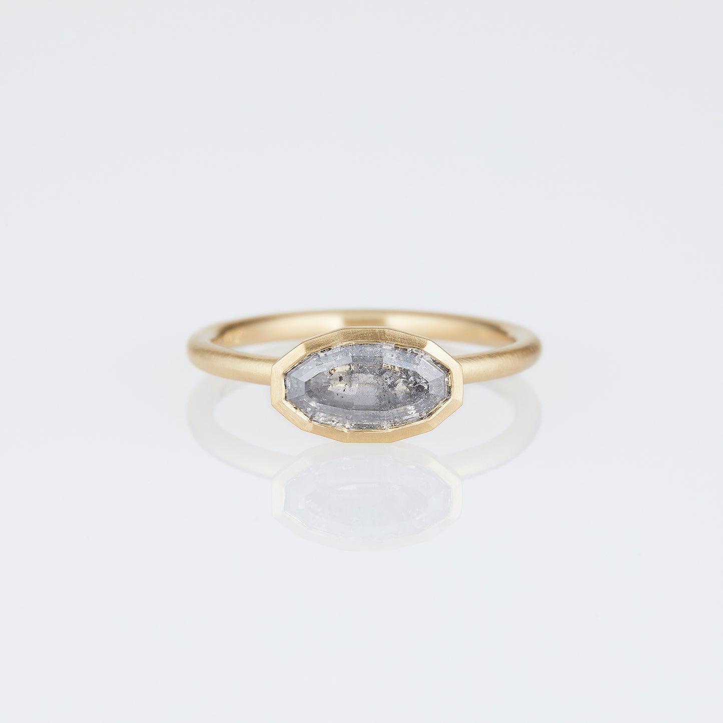 1.34 Carat One-of-a-Kind Geo Oval Step Cut Salt & Pepper Diamond Ring | DR248-OOAK