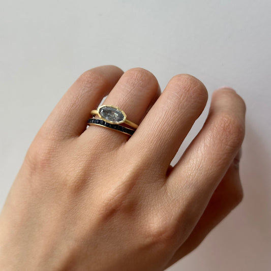 1.34 Carat One-of-a-Kind Geo Oval Step Cut Salt & Pepper Diamond Ring | DR248-OOAK