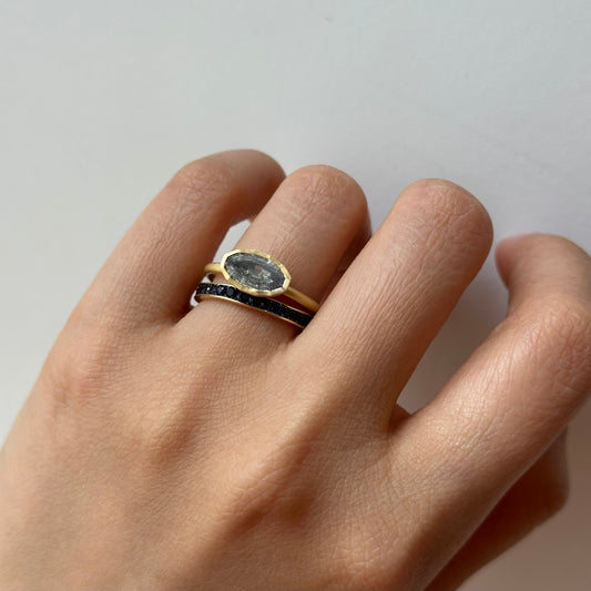 1.34 Carat One-of-a-Kind Geo Oval Step Cut Salt & Pepper Diamond Ring | DR248-OOAK