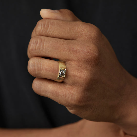 0.82 Carat One-of-a-Kind Rose Cut Grey Diamond Signet Ring | DR150-OOAK