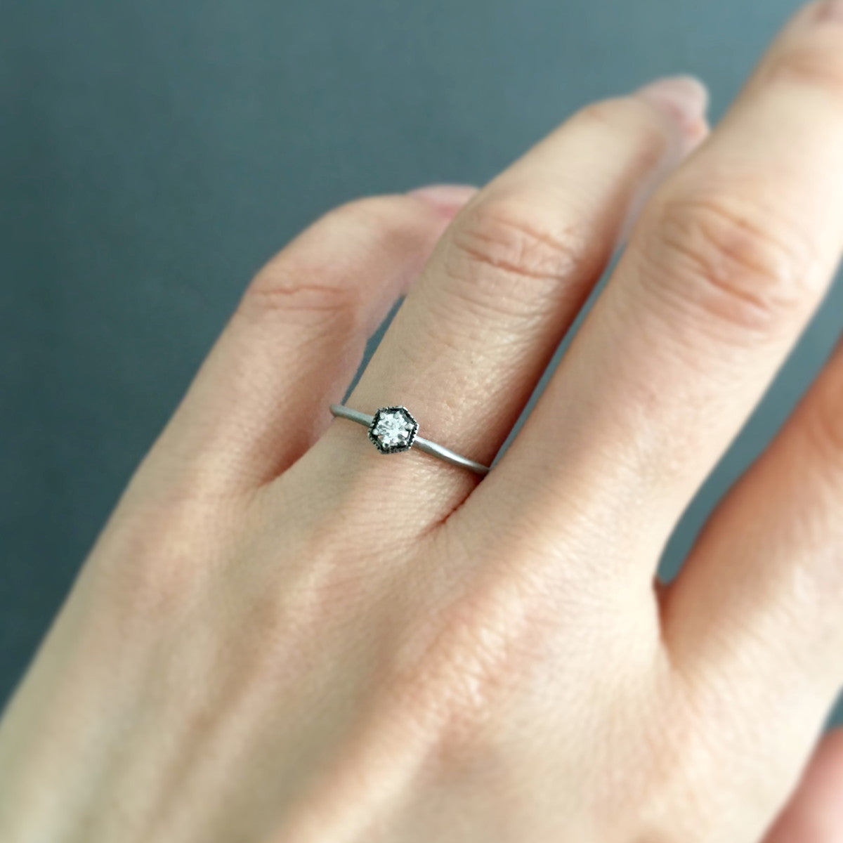 3mm White Diamond Hexagon Ring Black Rhodium | R2202W~with Black Rhodium