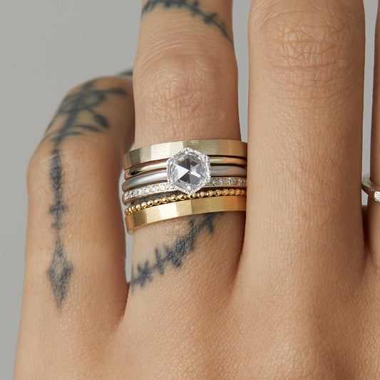 5mm White Diamond Rose Cut Hexagon Solitaire Ring | R3701W