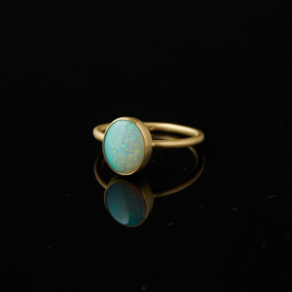 Gold w/Oval White Opal Stone Ring - One Plus One Fashion